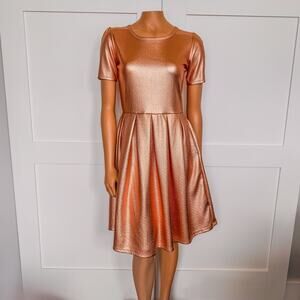 Lularoe Amelia A-Line Copper Metallic Midi Dress-Short Sleeve-Women's Medium